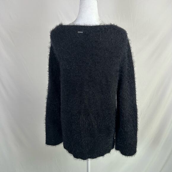 Calvin Klein Black Fuzzy Acrylic Cotton Sweater Large Oversize Business Casual - Picture 2 of 6